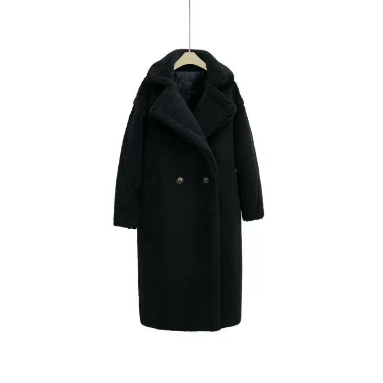 Woman Coat Thick Thick Warm Elegant Long High Street Style Double Breasted Full Sleeve