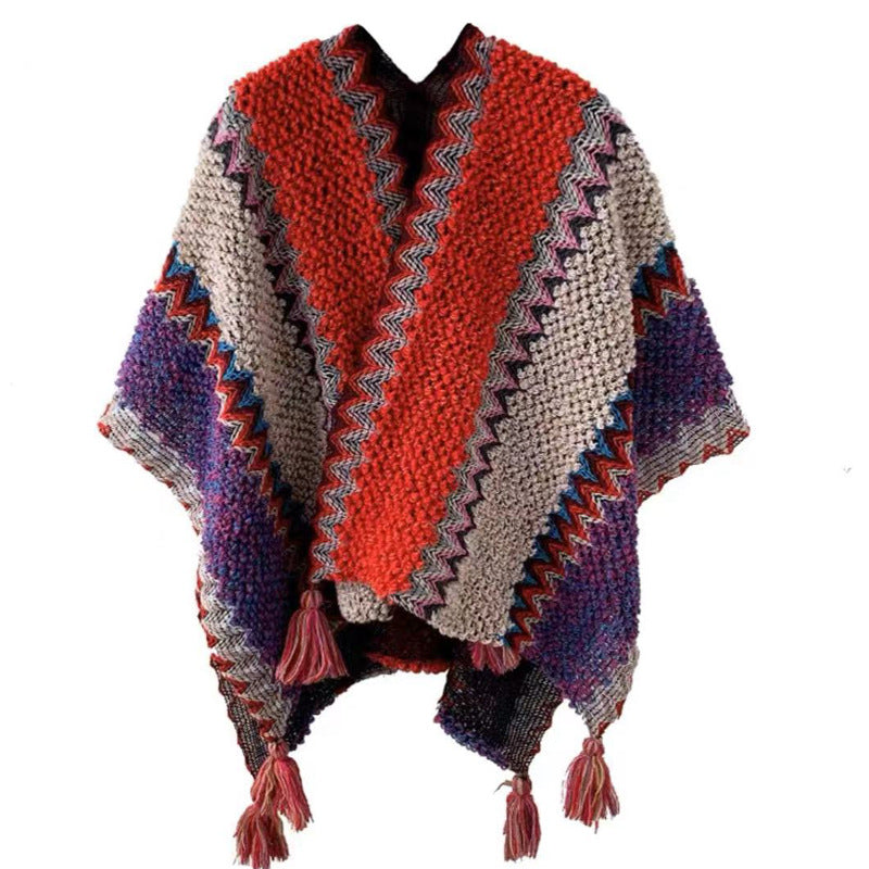 Female Fashion Vintage Casual Keep Warm Chic Tassel Slim Cardigan Sweater Coat Woman Elegant Stripe Knitting Coat