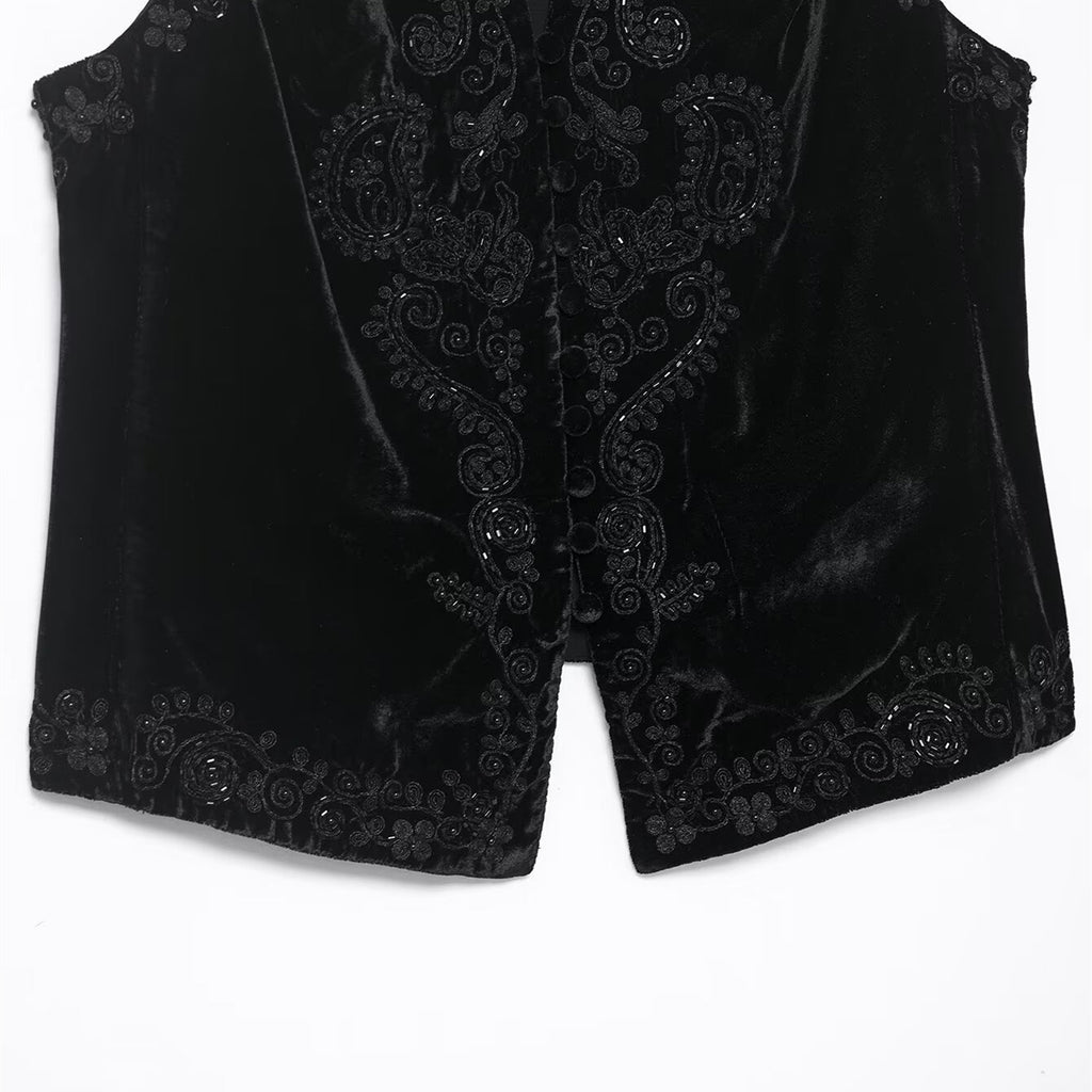 Embroidered velvet vest for women's clothing