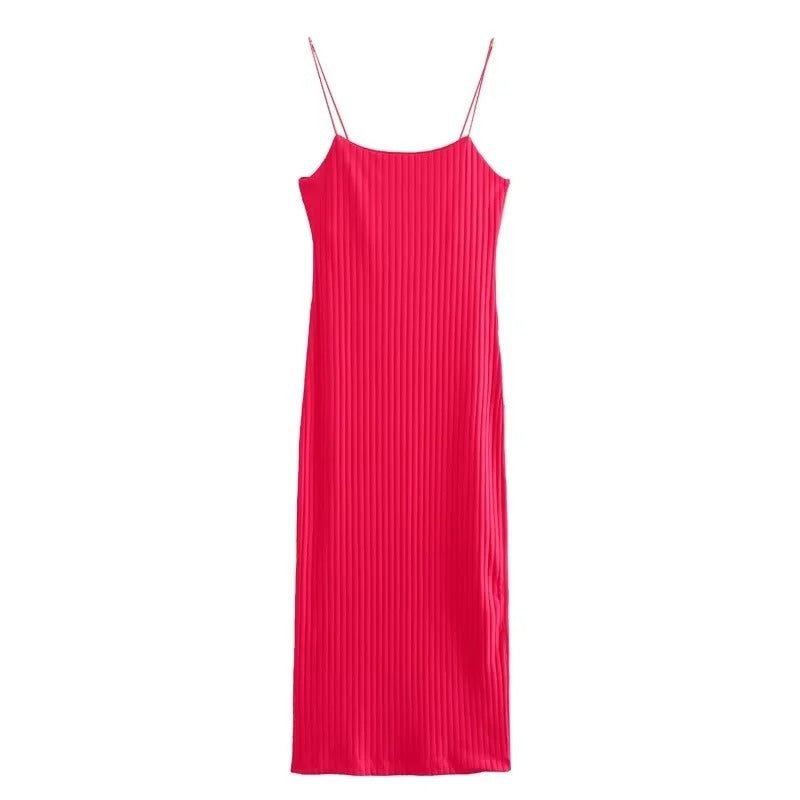 Woman Corset Knitted Sling Midi Long Dress Fashion Sleeveless Vintage Backless Summer Causal Elegant Slim Dresses