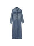Denim Shirt Dress Woman AutumnLong Dresses for Women 2023Casual Maxi Dress Women Long Sleeve Split Female Dress