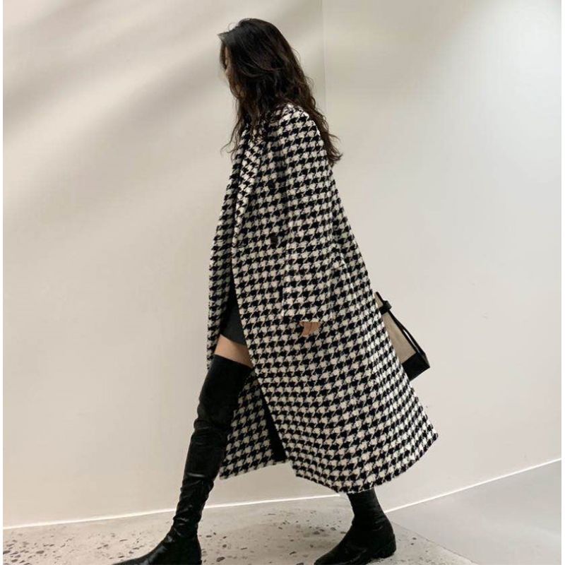 Vintage Suit Collar Woolen Women's Coat Windbreaker Korean Fashion Trench Thicken Coats Jackets Woman Winter
