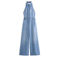 Bareback denim jumpsuit women's clothing