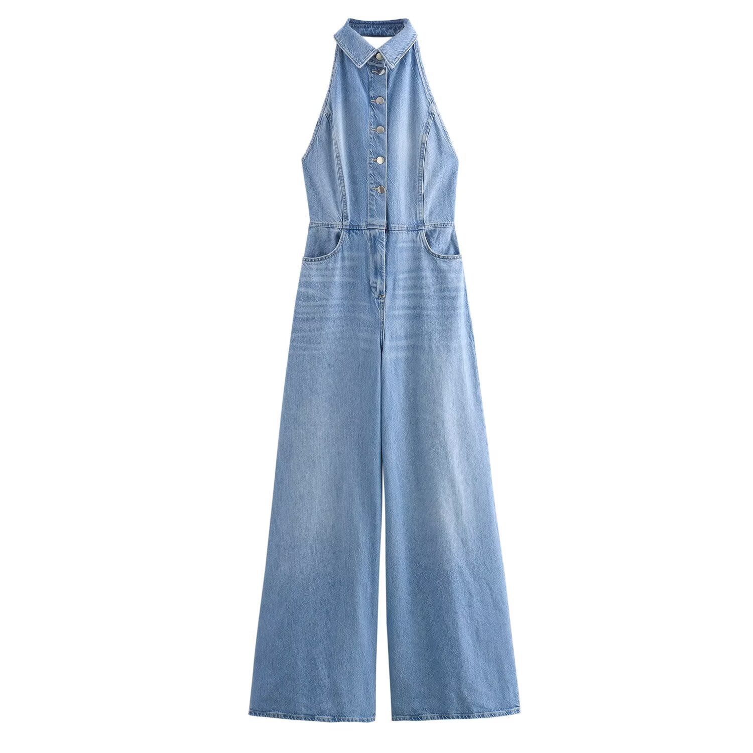 Bareback denim jumpsuit women's clothing