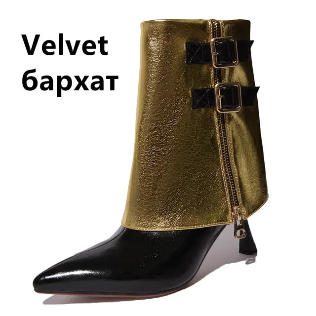 Women Short Boots Autumn Winter Fashion Mixed Colors Thin High Heels Party Office Lady Genuine Leather Shoes Woman