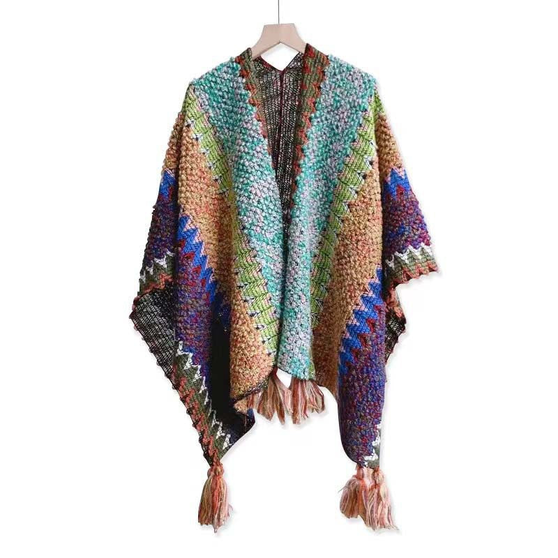 Female Fashion Vintage Casual Keep Warm Chic Tassel Slim Cardigan Sweater Coat Woman Elegant Stripe Knitting Coat
