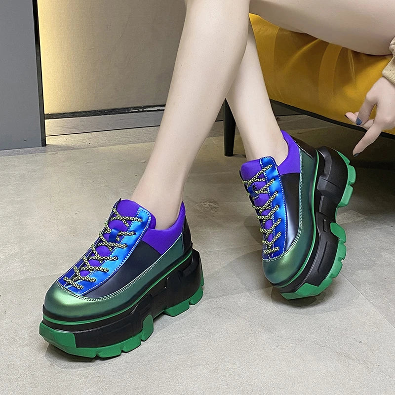 New Woman shoes Multicolor Thick Bottom casual shoes Lace Up chunky sneakers Spring Autumn ladies shoes designer shoes