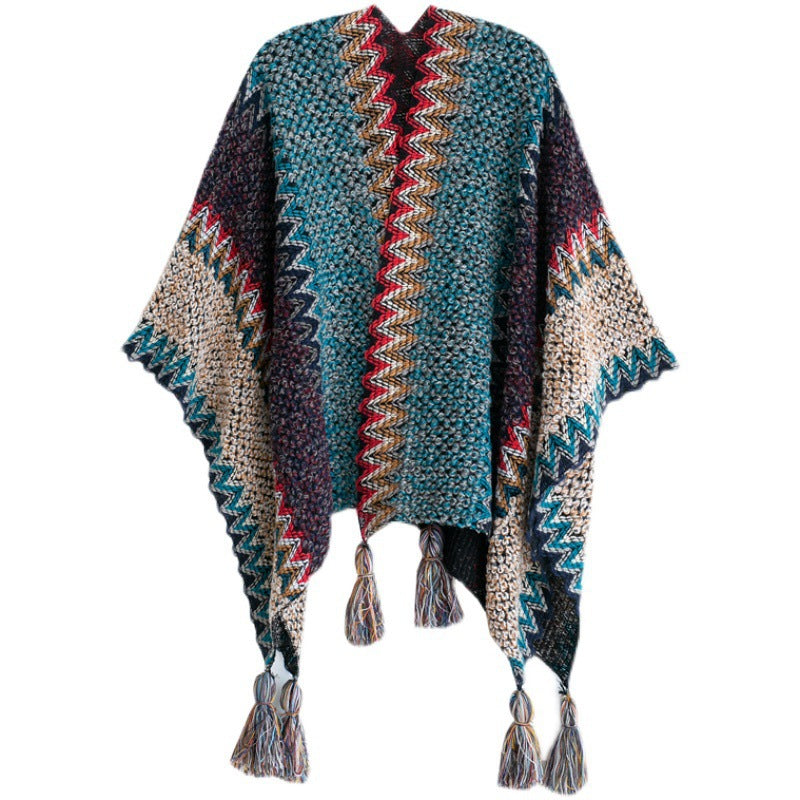Female Fashion Vintage Casual Keep Warm Chic Tassel Slim Cardigan Sweater Coat Woman Elegant Stripe Knitting Coat