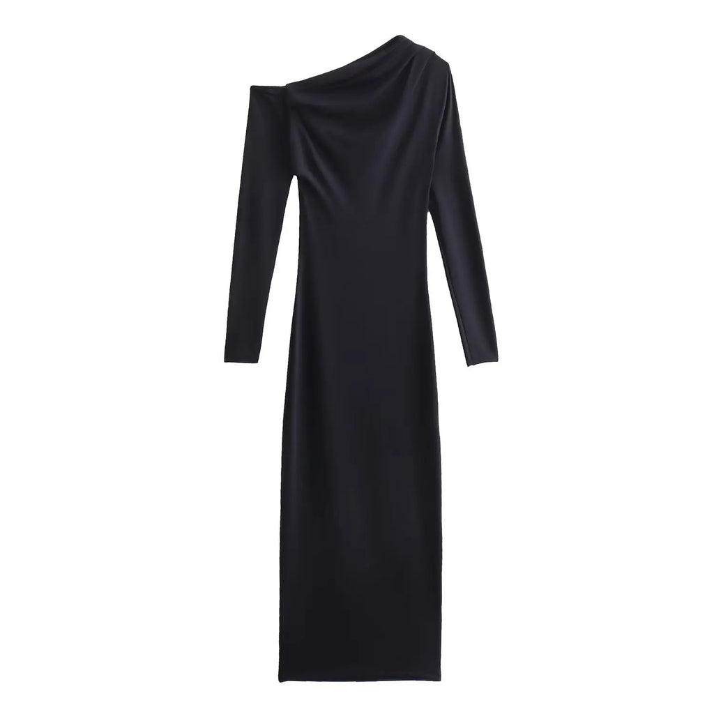Long Dress Woman Asymmetric Midi Dresses for Women  Autumn Long Sleeve Office Bodycon Dress Female Party Dress