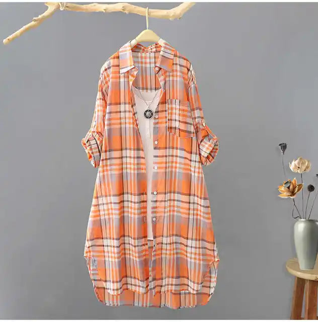 Large Size Blouses Plaid Elegant Women Blouses Loose Fashion Woman Blouses Korean Style Clothes Women Shirts