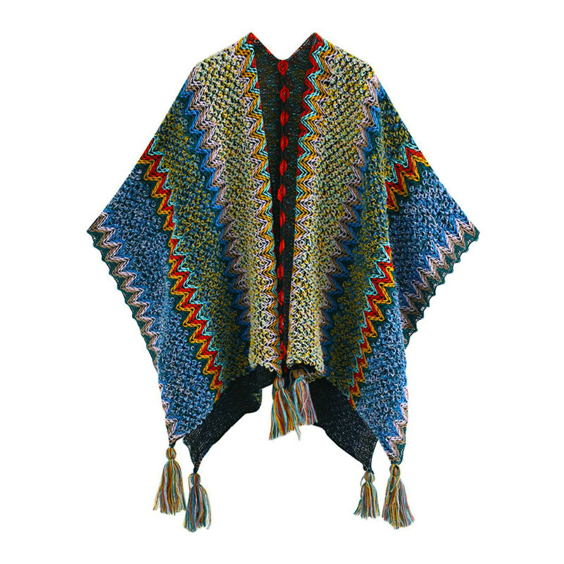 Female Fashion Vintage Casual Keep Warm Chic Tassel Slim Cardigan Sweater Coat Woman Elegant Stripe Knitting Coat