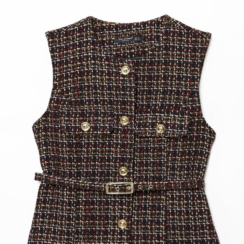 Belt textured vest for women's clothing