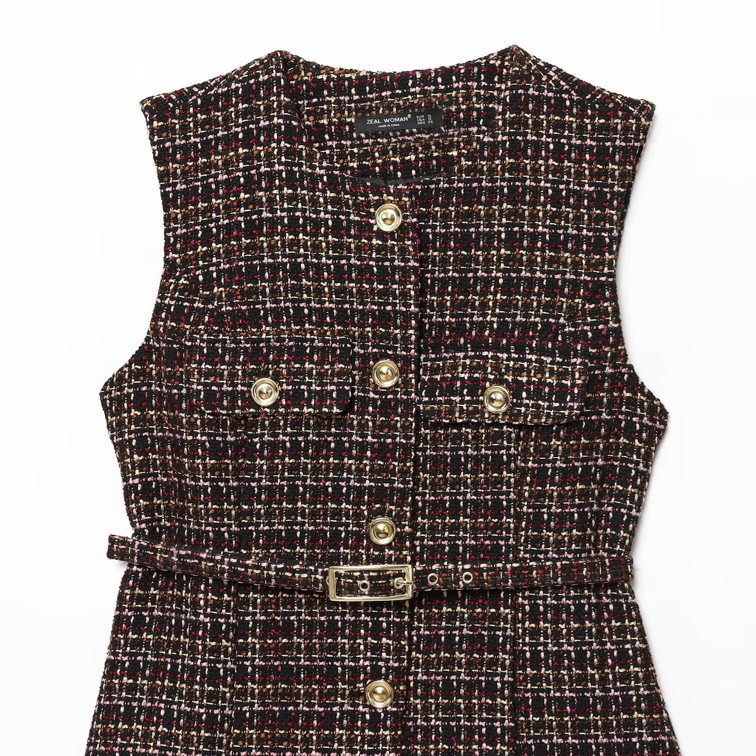 Belt textured vest for women's clothing