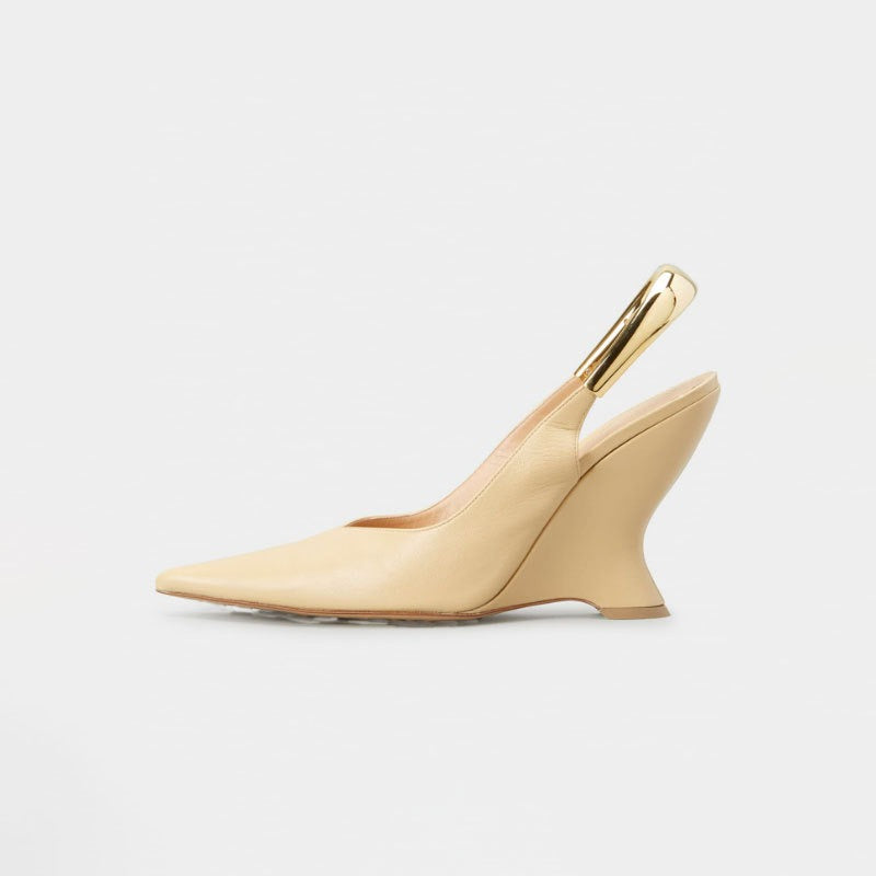 sandals shoes woman sandals wedge high heel mules slip-on faux leather pointed toe nude