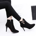 Botas Mujer Invierno 2021 Autumn Stiletto Thin High Heels Woman Pointed Toe Pu Leather Zipper Sexy Ankle Womens Boots A00339