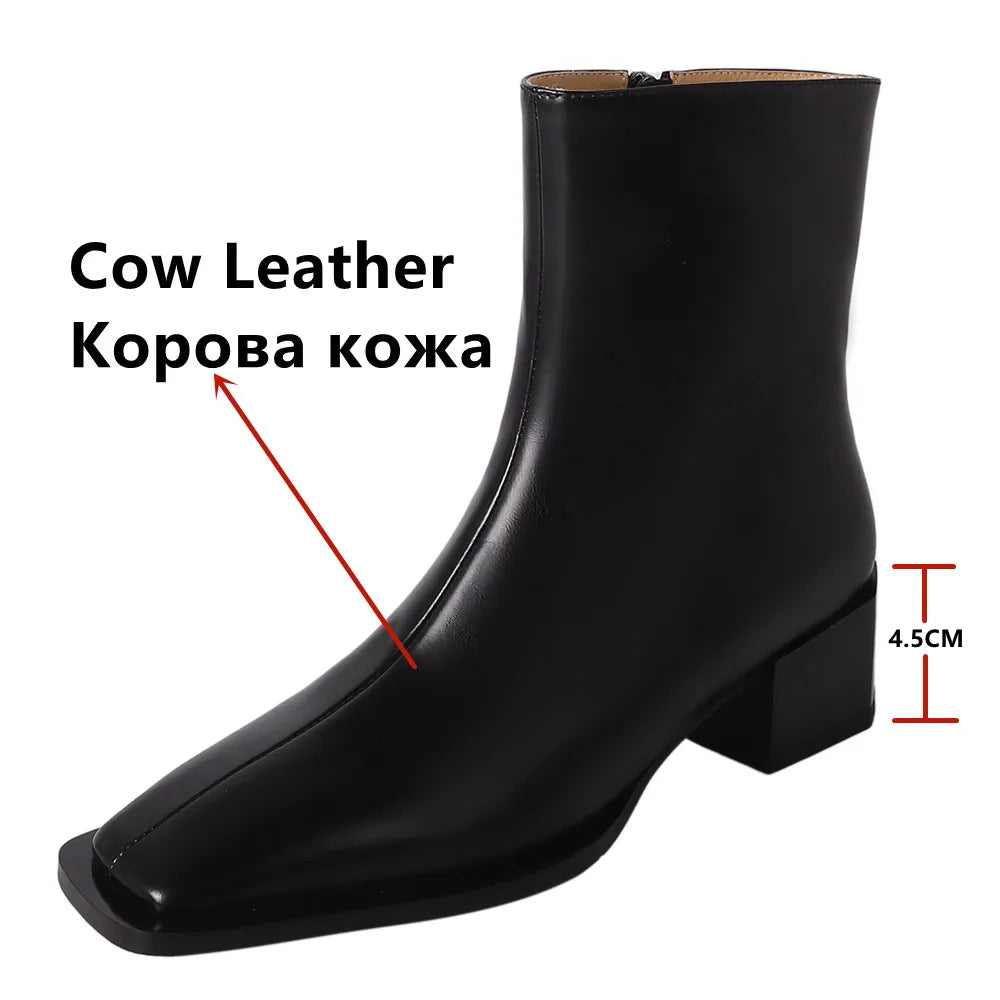 Women Ankle Boots Autumn Winter Genuine Leather Fashion Mixed Colors Side Zipper Office Lady Shoes Woman Basic New