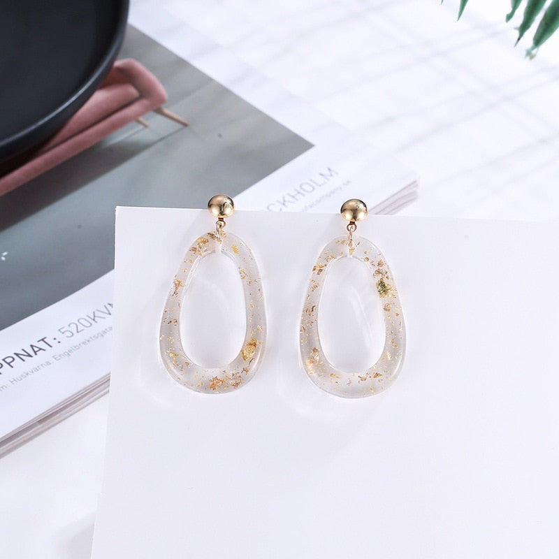 Korean Version Retro Cold Acrylic Earrings Transparent Gold Flash With Acetic Acid Geometric Temperament Woman C Earrings