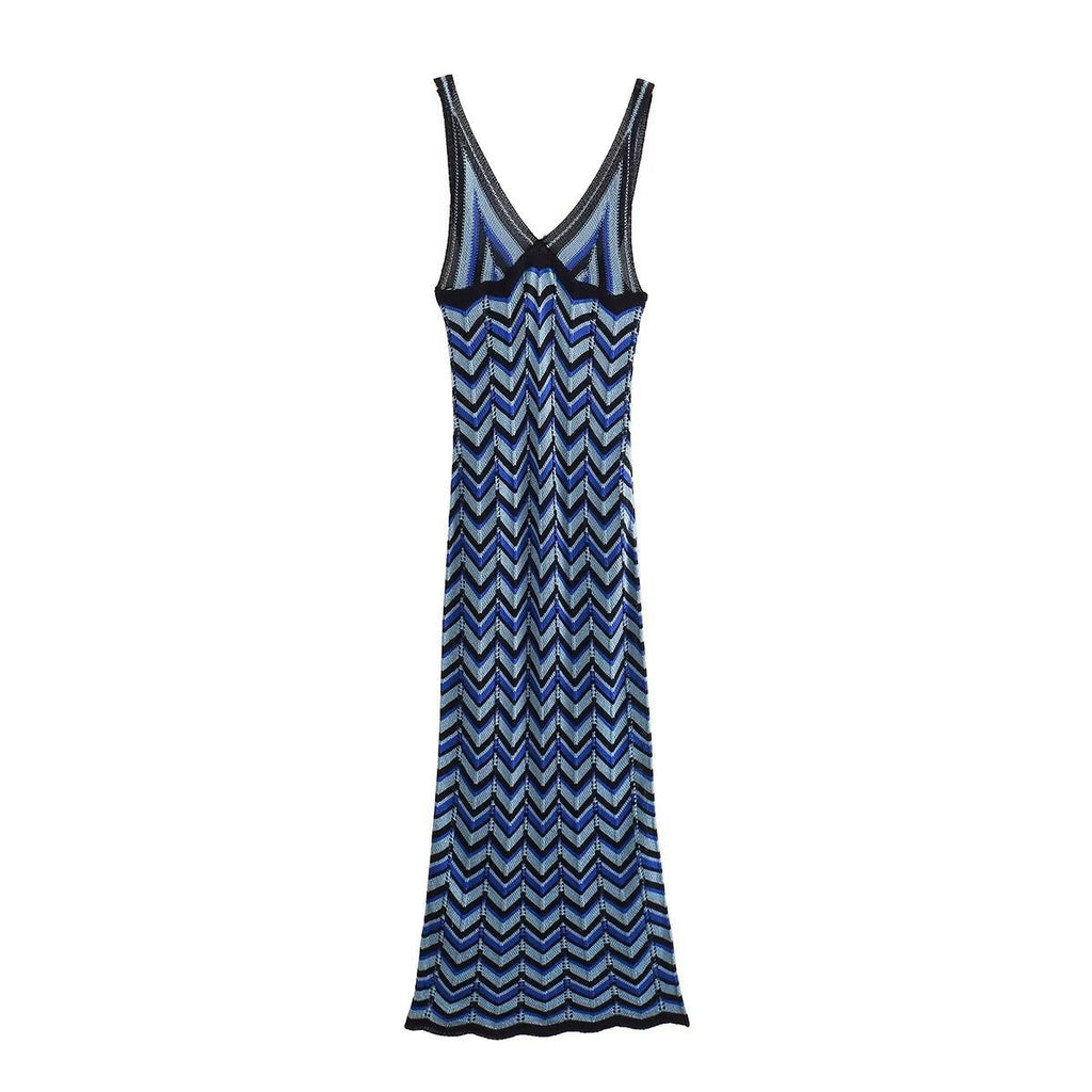 Woman Gold and Silver Geometric Pattern Mesh Sling Long Dress Fashion Sleeveless Vintage Summer Causal Slim Dresses