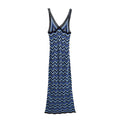Woman Gold and Silver Geometric Pattern Mesh Sling Long Dress Fashion Sleeveless Vintage Summer Causal Slim Dresses