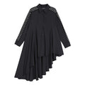 Woman Streetwear Solid Black White Blouse Sloping Hem Long Sleeve & Metal Holes Ladies Unique Style chemise
