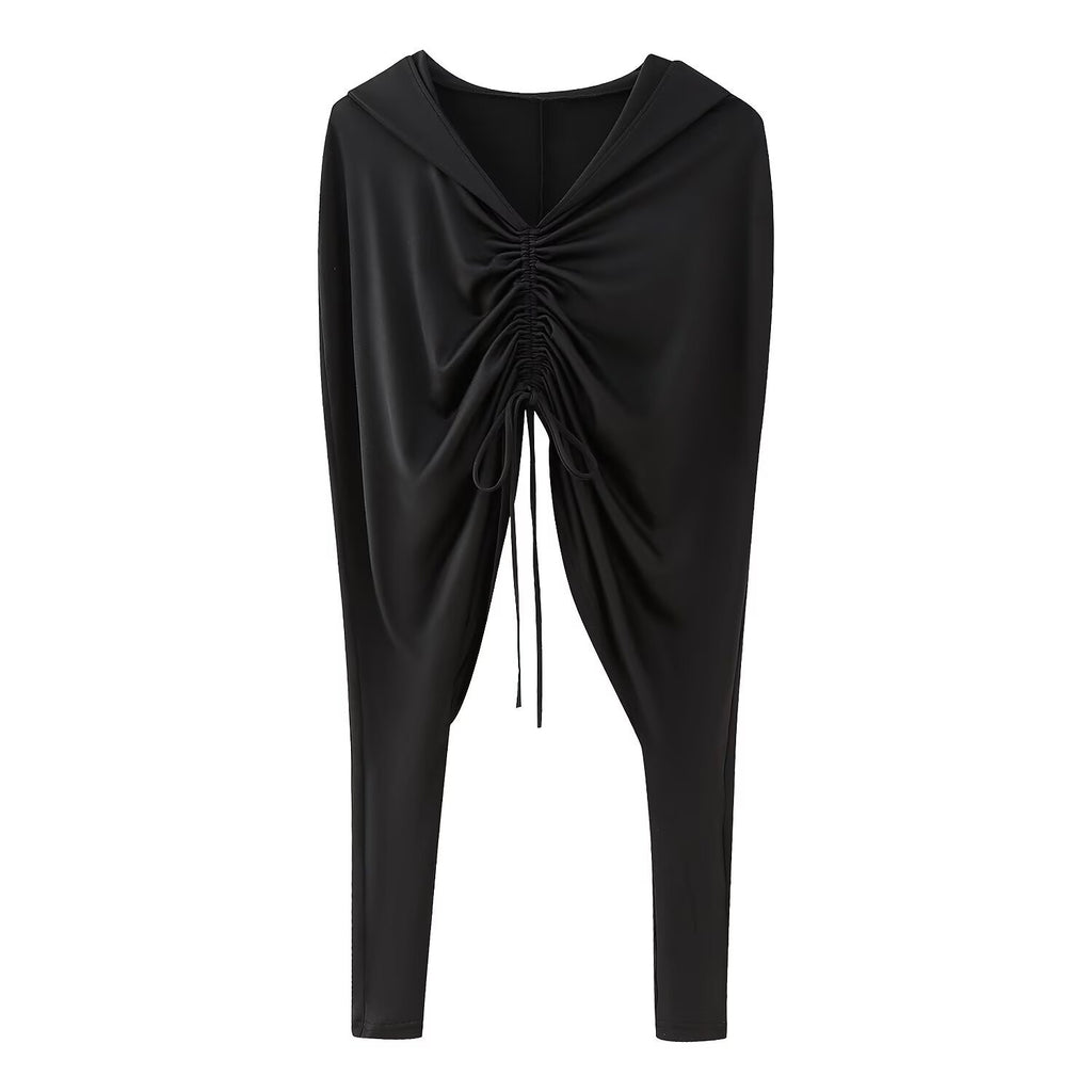 Women's Clothing Hooded Pleated Top