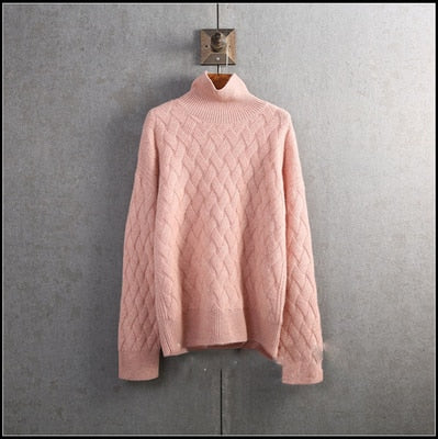 Autumn and winter turtleneck cashmere sweater woman  new style languid breeze loose thick pullover underlay wool sweater