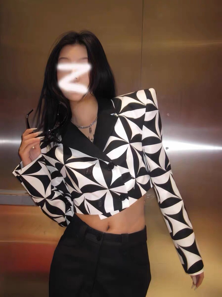 OFF designer gothic streetwear chic Geometric  print blazer coats for women autumn spring runway traf abrigo mujer jacket woman