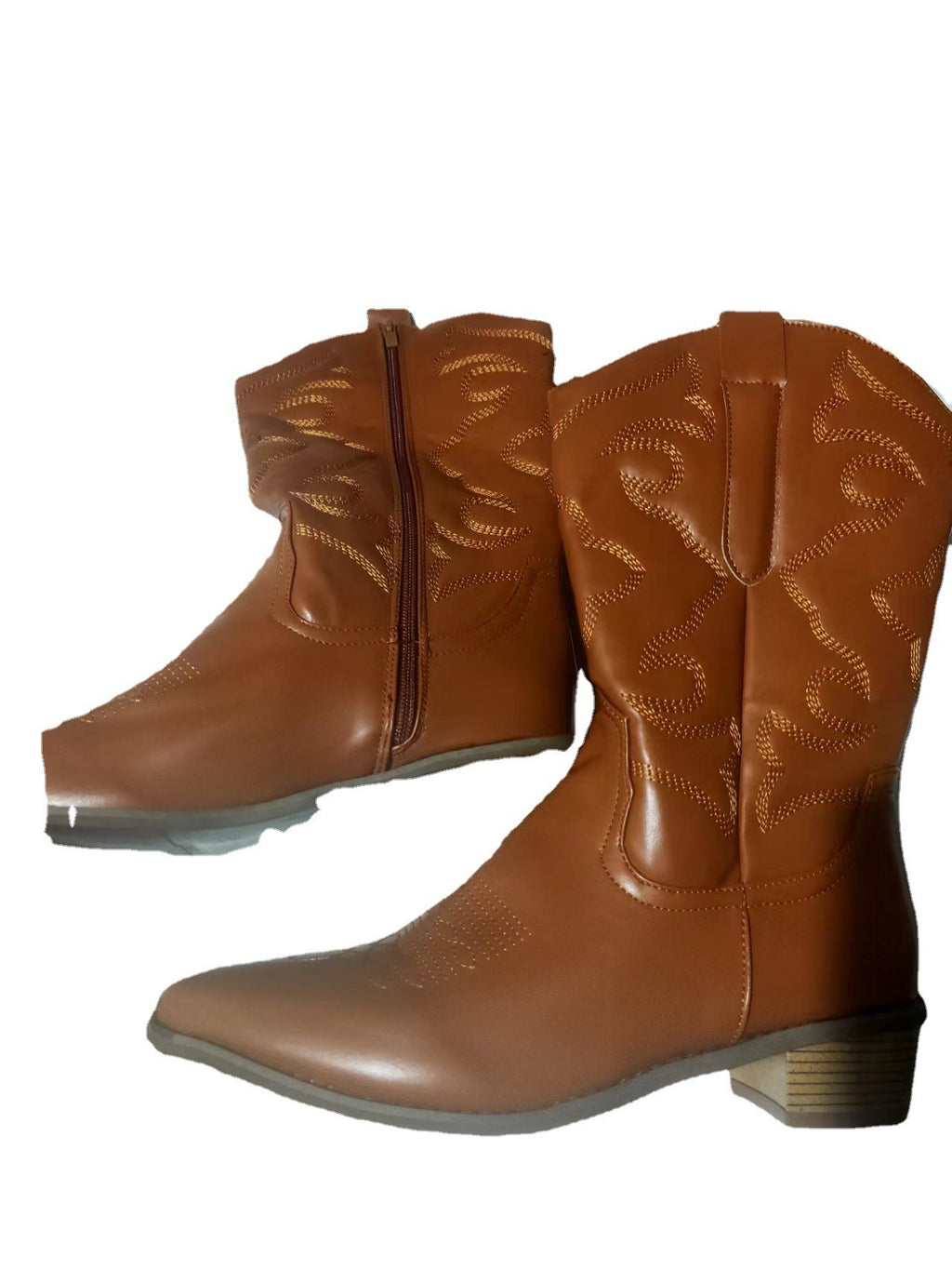 Metallic Cowboy boots woman Western Boots For Zip Embroidered Pointed Toe Heeled