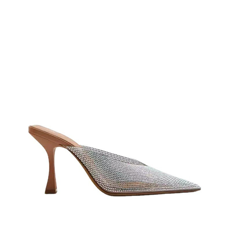 Clear Mules High heel Woman Transparent Rhinestone Heels Slingback Shoes High-heeled Sandals