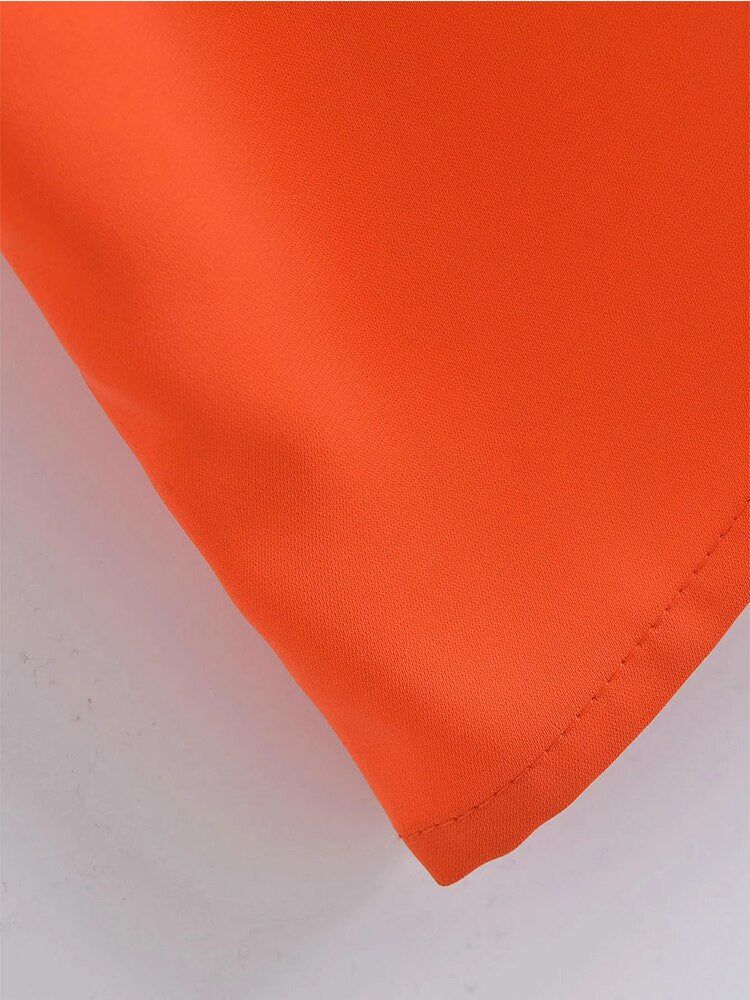 TRAF Summer Woman Dresses Orange Satin Long Dress Women  Short Sleeve Oversize Midi Tunic Dress Ruched Casual Dresses