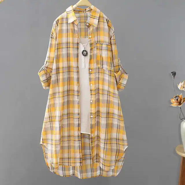 Large Size Blouses Plaid Elegant Women Blouses Loose Fashion Woman Blouses Korean Style Clothes Women Shirts