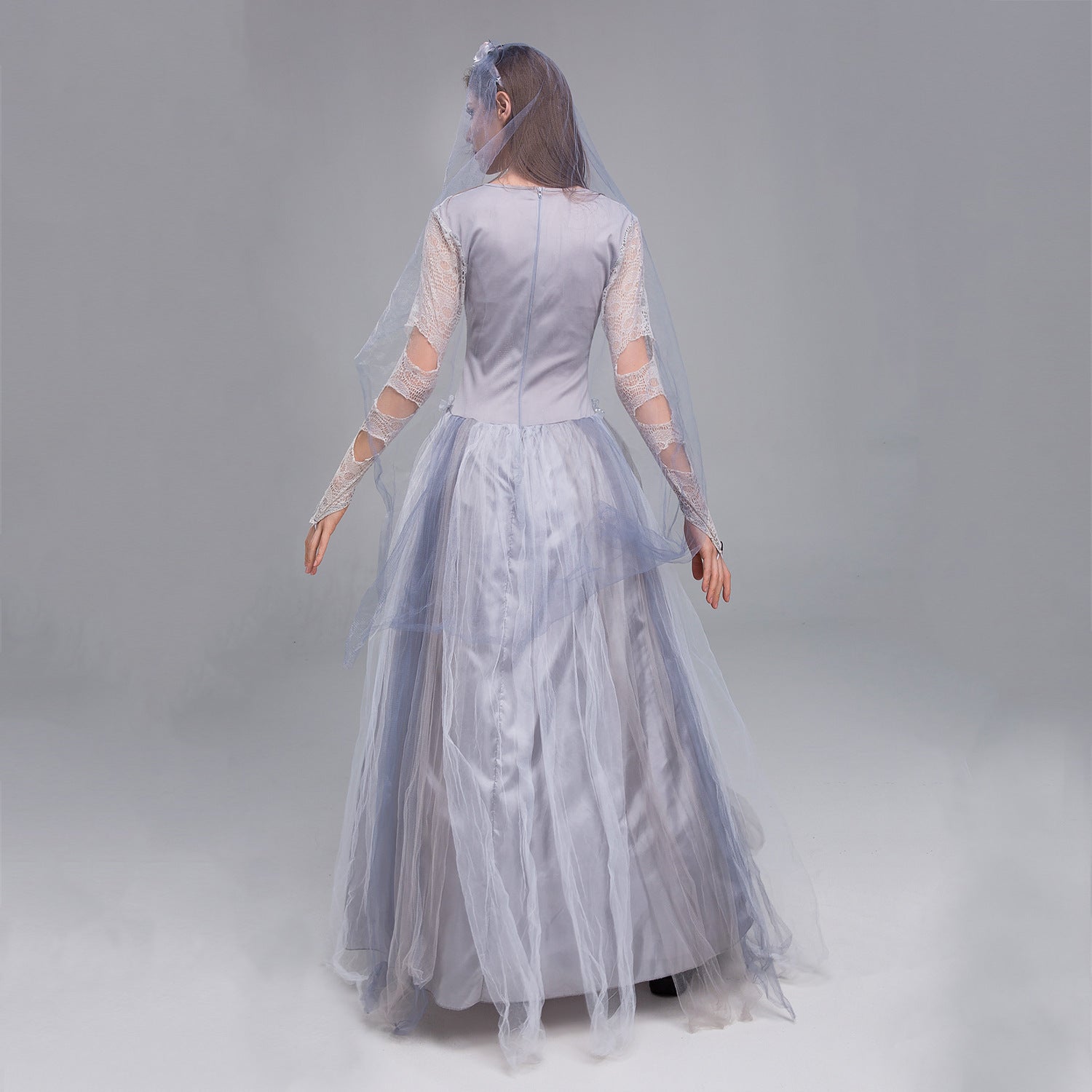 Halloween Costume Ghost Bride Dress Skull Horror Queen Costume Gray Ghost Woman Dress