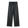 Autumn Fashion Women Elegant Side Pockets Drawstring Casual Joggings Long Pants Woman Black High Waist Faux Leather Pants