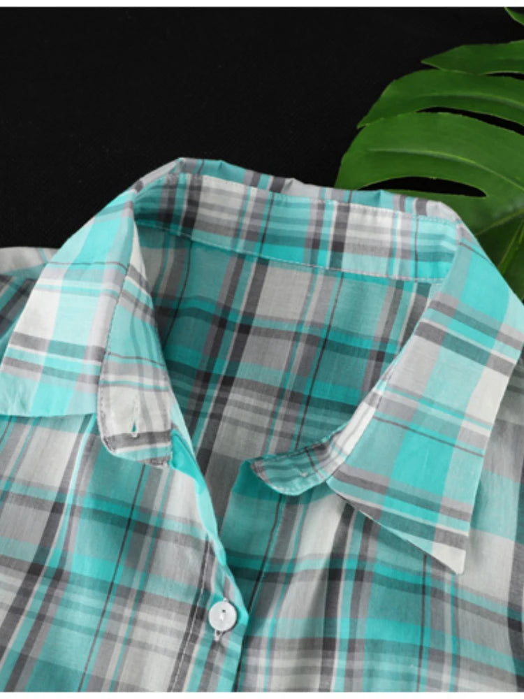 Large Size Blouses Plaid Elegant Women Blouses Loose Fashion Woman Blouses Korean Style Clothes Women Shirts