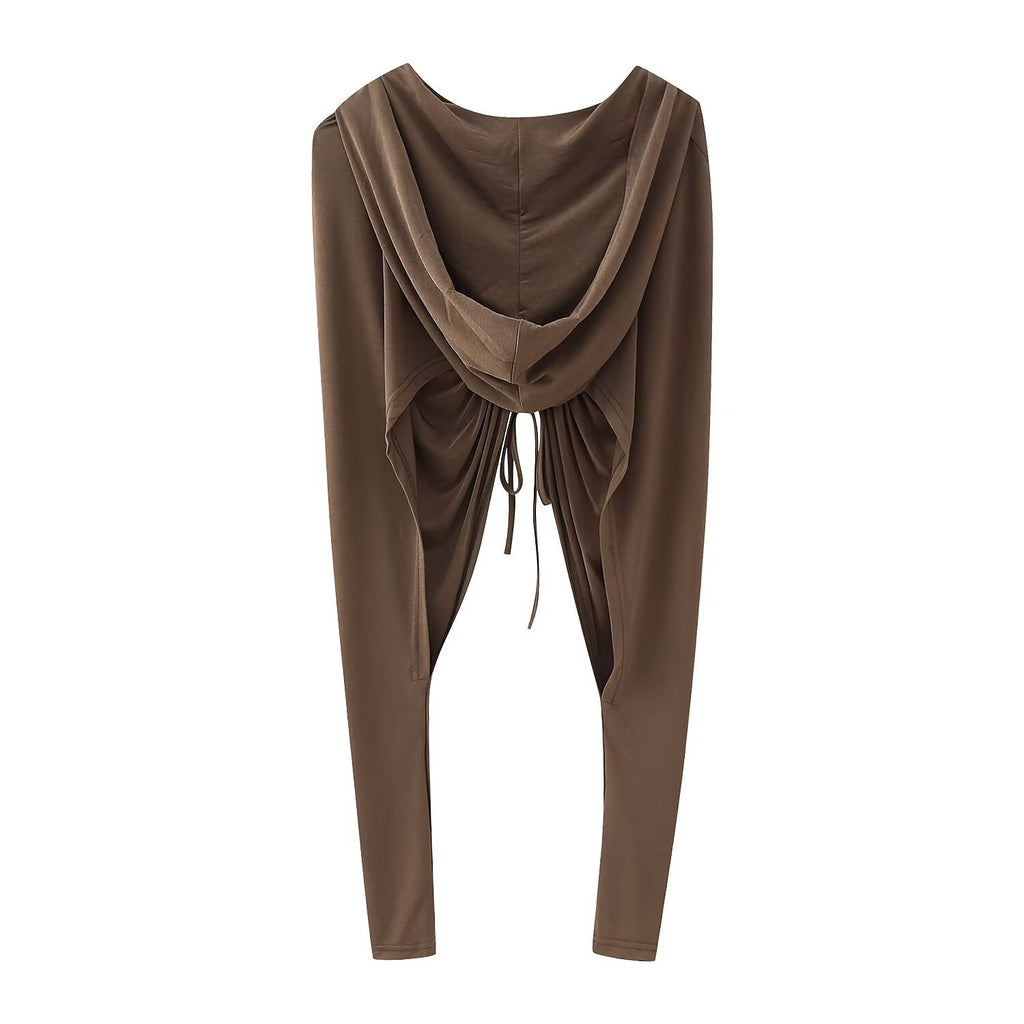 Women's Clothing Hooded Pleated Top