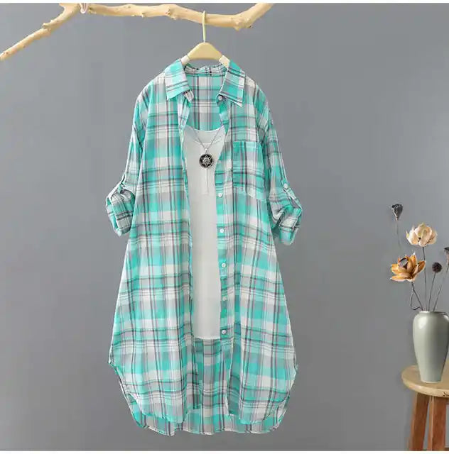 Large Size Blouses Plaid Elegant Women Blouses Loose Fashion Woman Blouses Korean Style Clothes Women Shirts