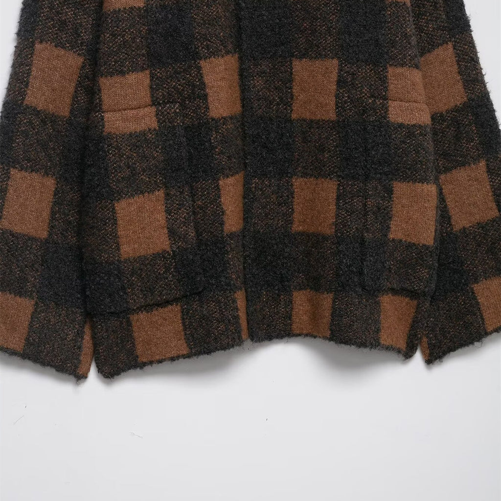 Plaid knitted coat for women's clothing