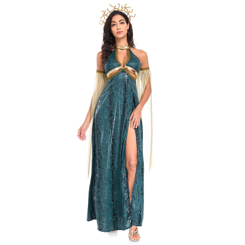 Halloween Costume Snake Woman Costume Greek Mythology Medusa Snake Head Sea Monster Long Dress
