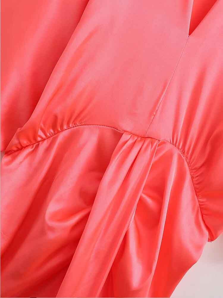 Women Summer Dress Fashion Satin Midi Dress Woman Bat Sleeve Ruched Female Party Dresses Vestidos Mujer