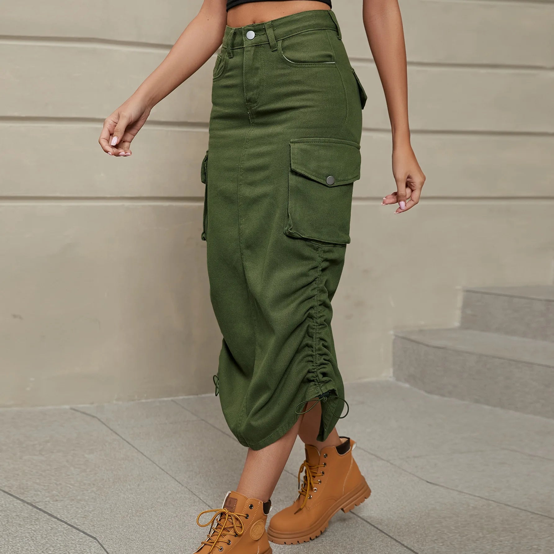 New Denim Work Dress Casual Mid-length Skirt Woman Spring/Summer Vintage Denim Skirt Street High Waist Drawstring Dress Skirt