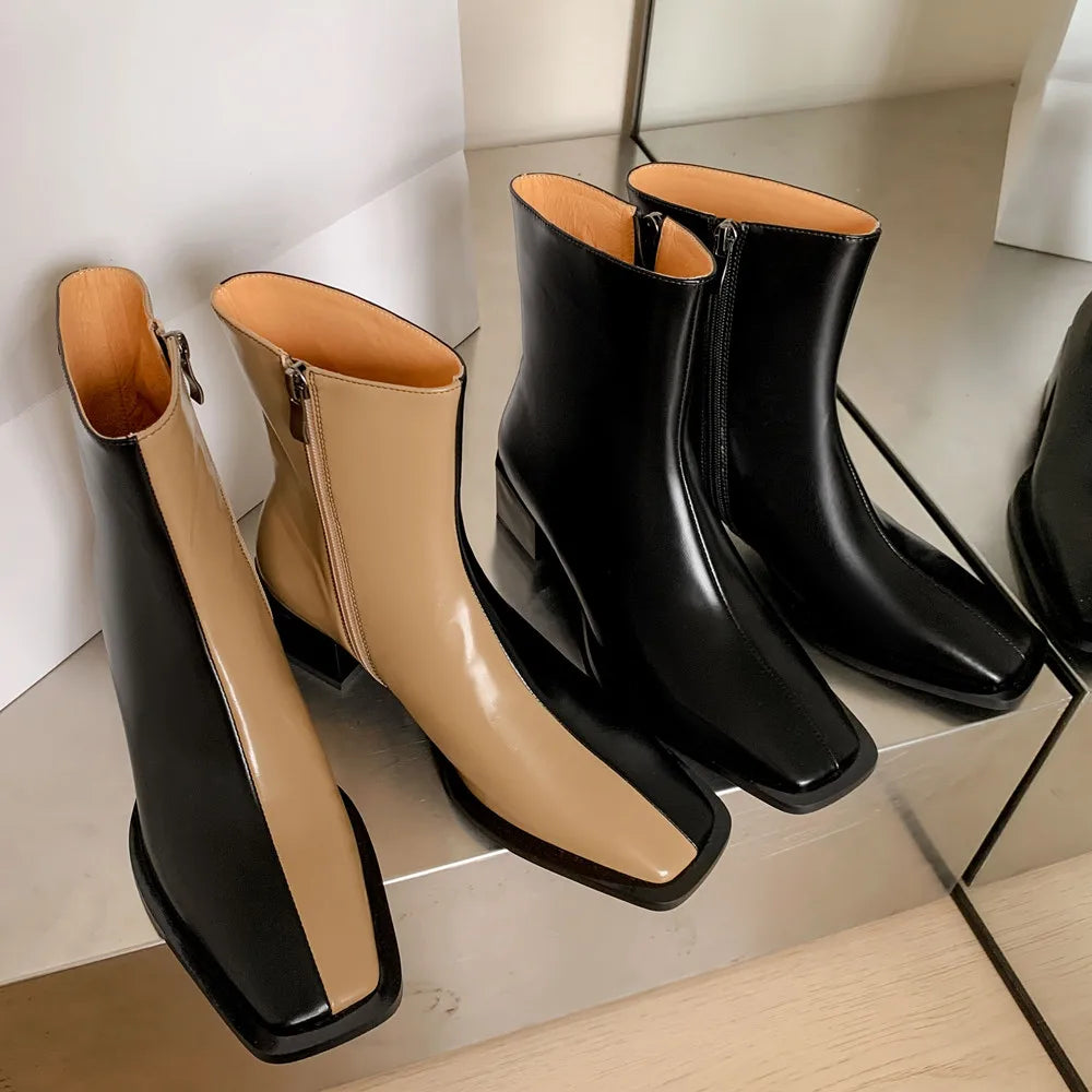Women Ankle Boots Autumn Winter Genuine Leather Fashion Mixed Colors Side Zipper Office Lady Shoes Woman Basic New