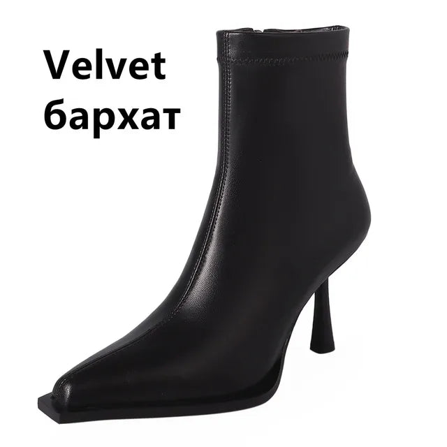 Autumn Winter Women Ankle Boots Elegant Thin High Heels Sexy Party Office Ladies Genuine Leather Shoes Woman New