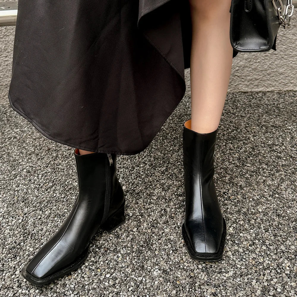 Women Ankle Boots Autumn Winter Genuine Leather Fashion Mixed Colors Side Zipper Office Lady Shoes Woman Basic New