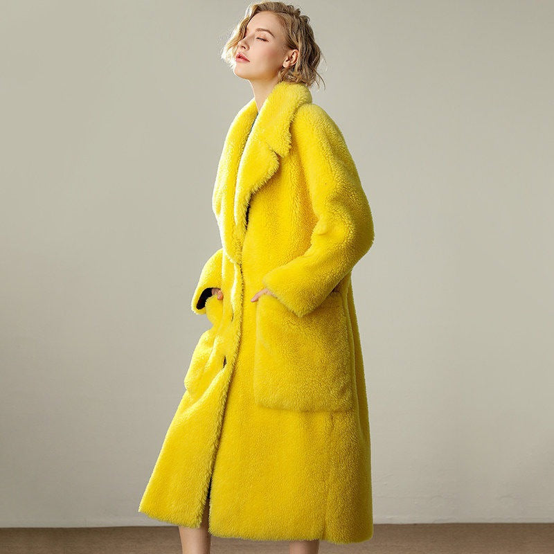 Woman Coat Thick Thick Warm Elegant Long High Street Style Double Breasted Full Sleeve
