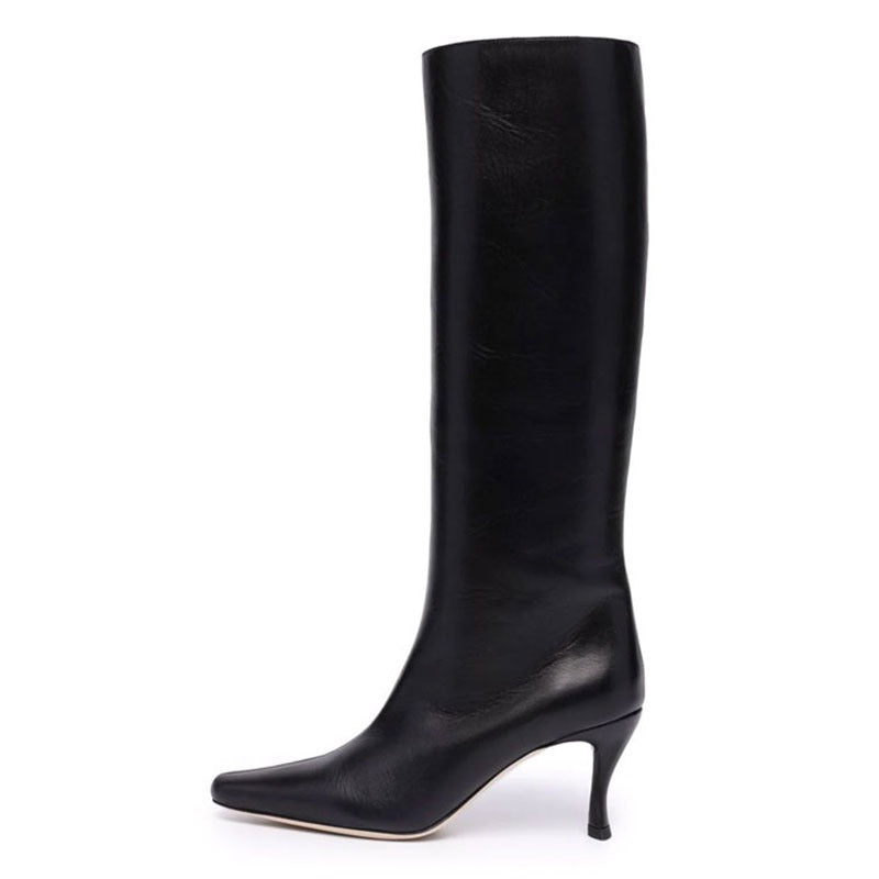 pop design autumn winter motorcycle boots shoes women print leather knee high boots sexy high heels platform riding boots woman