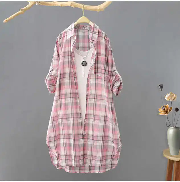 Large Size Blouses Plaid Elegant Women Blouses Loose Fashion Woman Blouses Korean Style Clothes Women Shirts