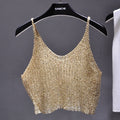 Sparkling Sequins Half Waist Render Knitwear Hollow-out Is Sexy Waist Condole Top Cropped  Sexy Streetwear   Woman Tops Summer