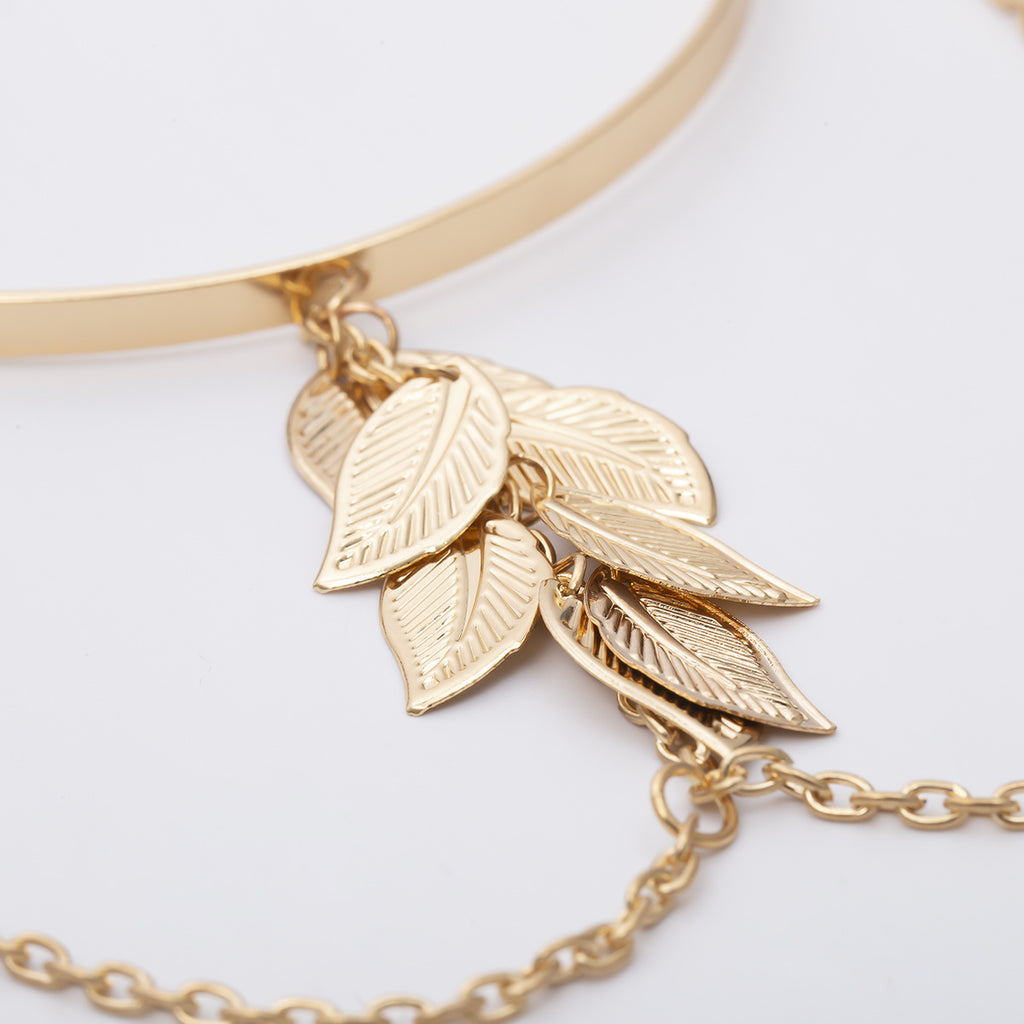 Simple All-Match Street Beat Open Jewelry Geometric Leaves Tassel Chain Pendant Arm Bracelet Woman