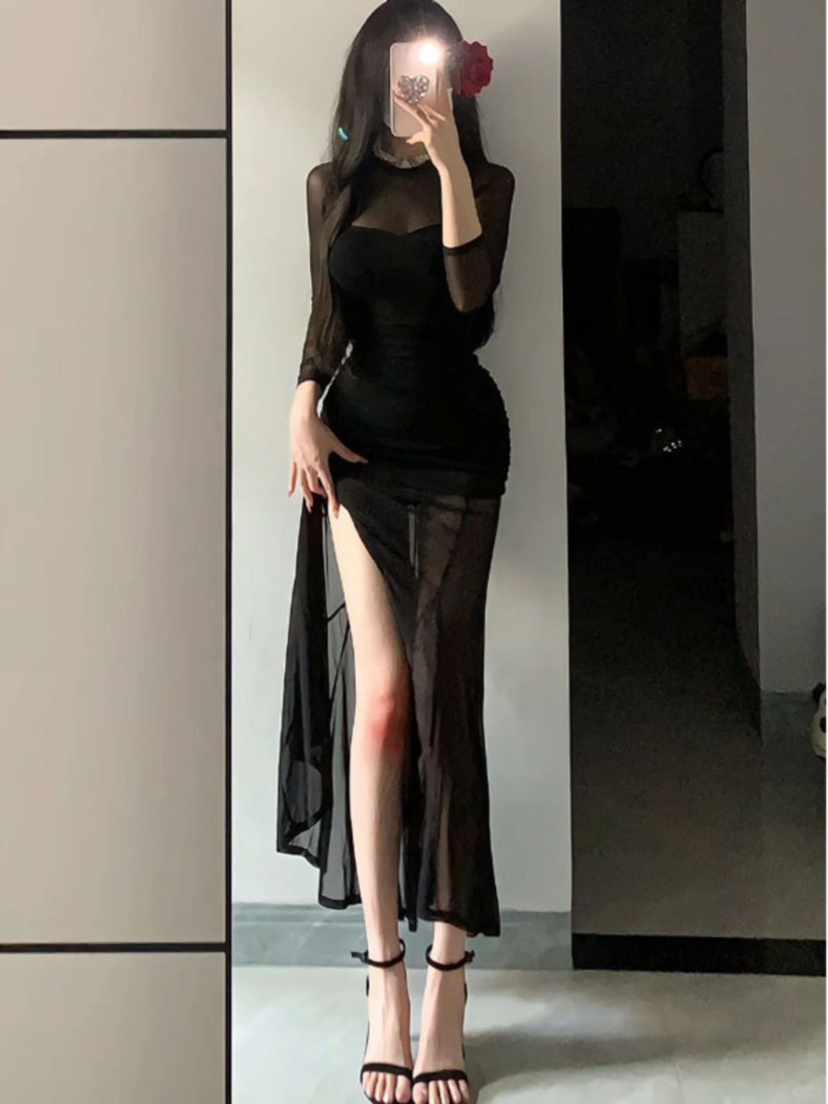 Chic Elegant Woman Style Fish Tail Long Dress for Women, Sexy Mesh Spliced Dress