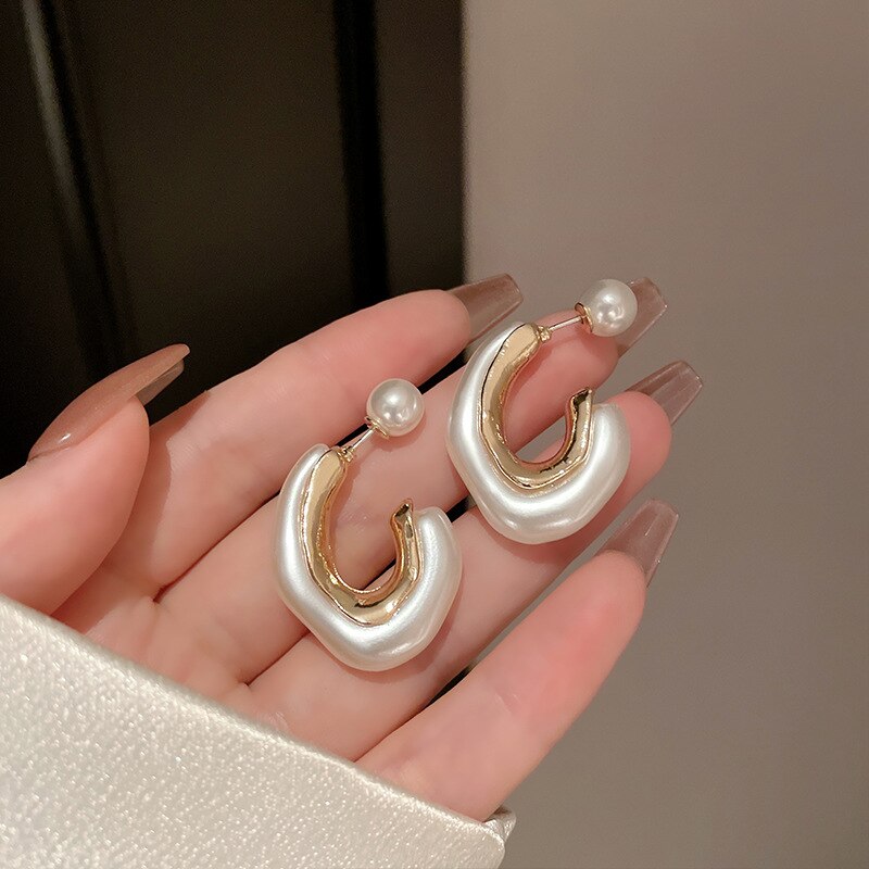 Irregular Pearl Hoop Earrings For Woman Korean Fashion Jewelry Unusual Accessories For Gothic Party Girls Jewelry Accessories